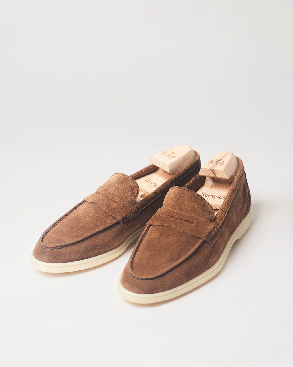 Berwick Flex Walk Penny Loafer 10133 Go Rain Janus Suede Noce leather shoes pair front angle view