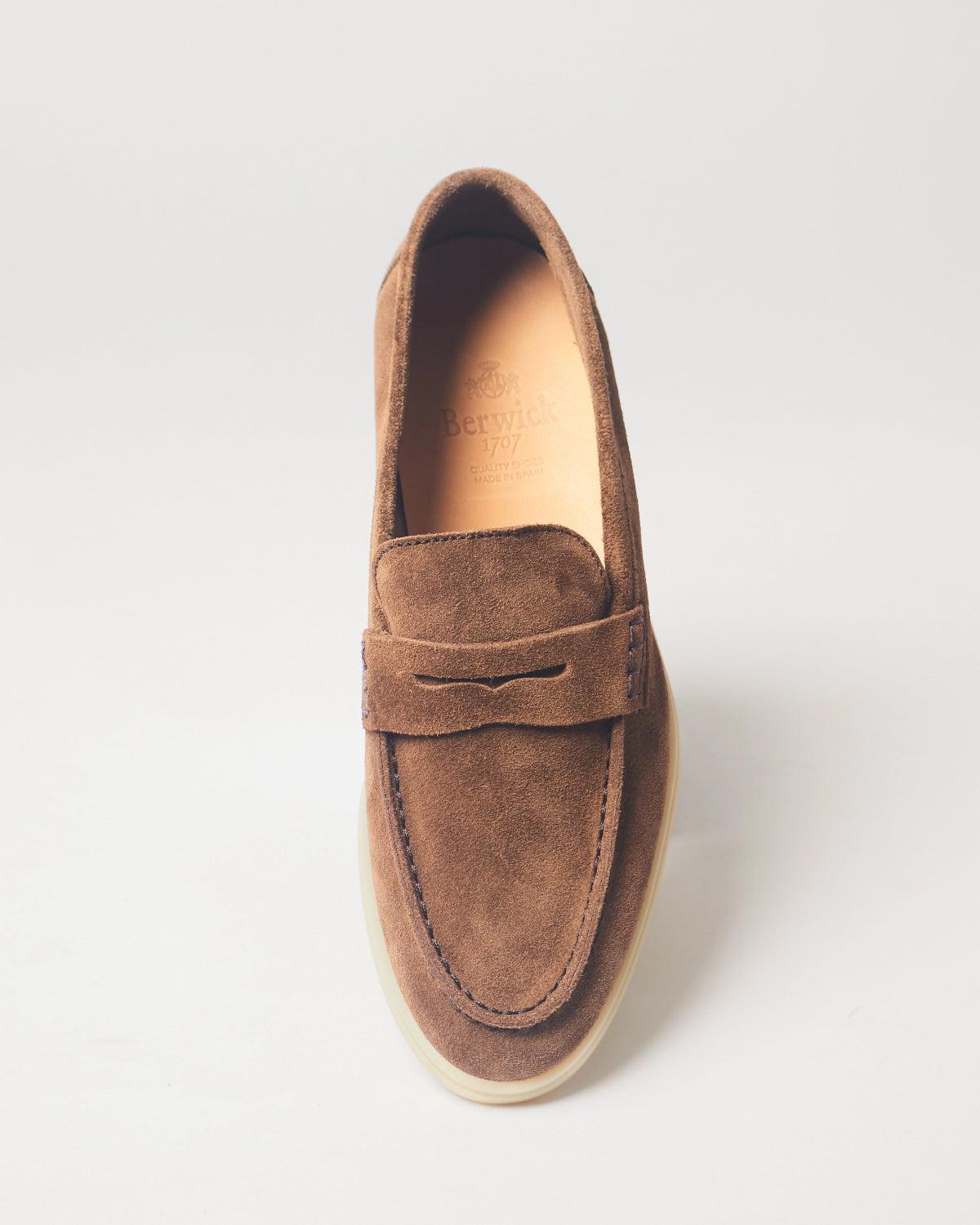 Berwick Flex Walk Penny Loafer 10133 Go Rain Janus Suede Noce leather shoes top front view