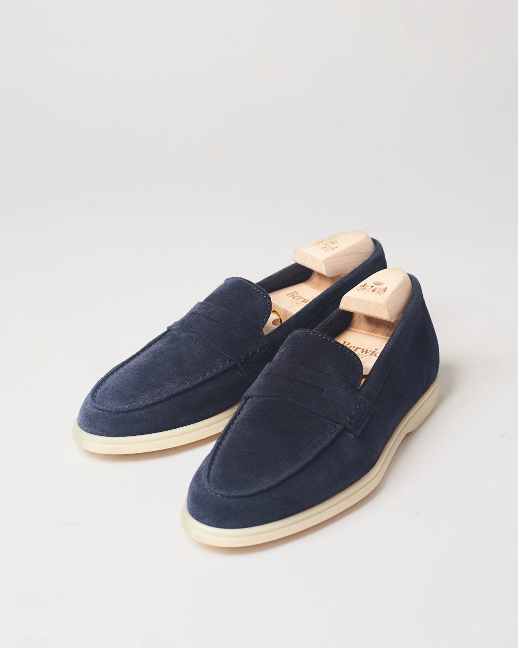 Berwick Flex Walk Penny Loafer 10133 Repello Suede Gum Oil Baltic leather shoes pair front angle view