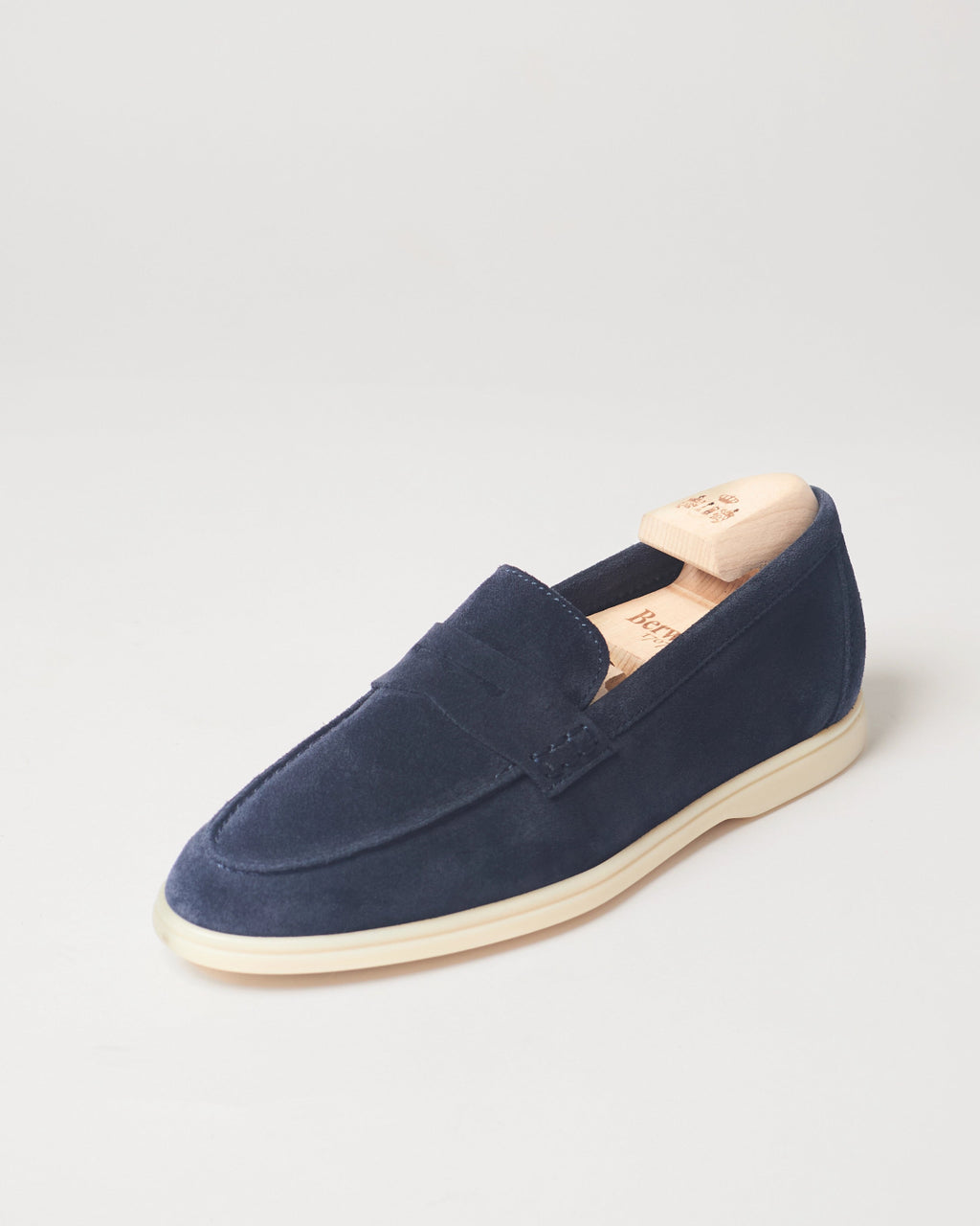 Berwick Flex Walk Penny Loafer 10133 Repello Suede Gum Oil Baltic single shoe front angle view