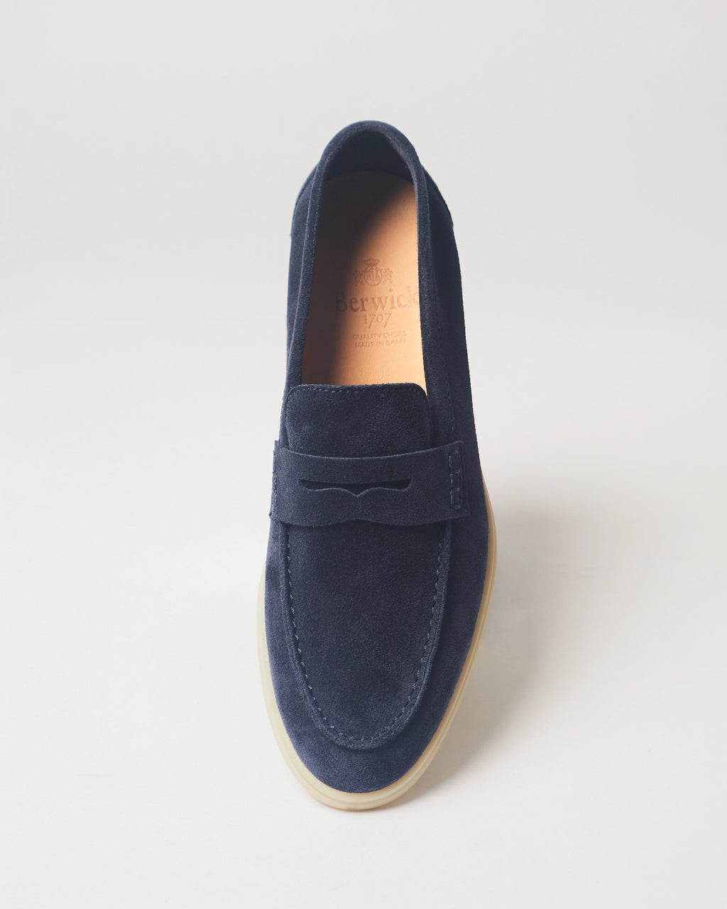 Berwick Flex Walk Penny Loafer 10133 Repello Suede Gum Oil Baltic leather shoes top front view