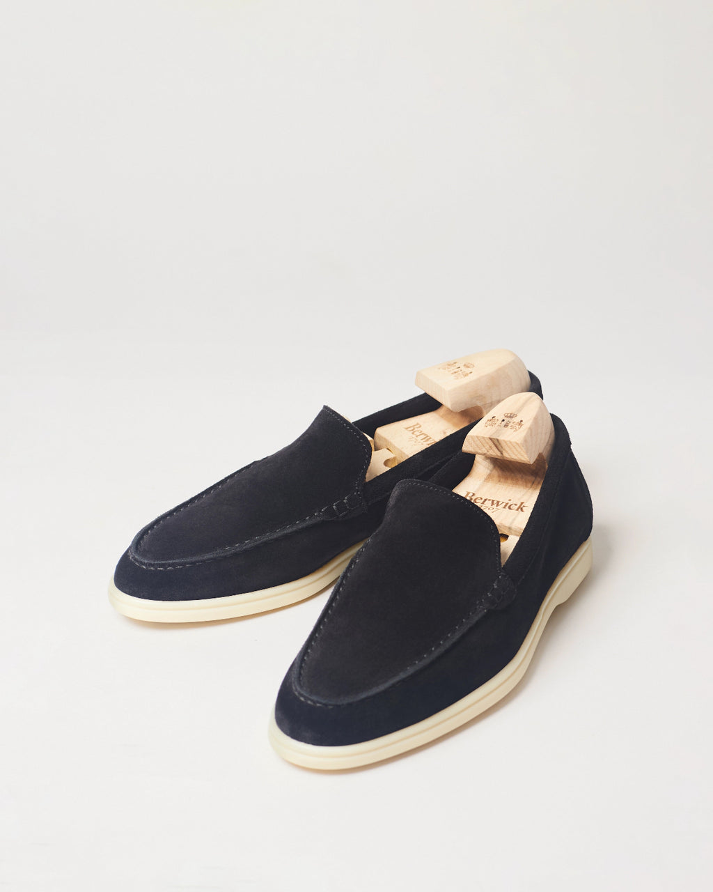 Berwick Flex Walk Plain Loafer 195 Go Rain Janus Suede Black leather shoes pair front angle view