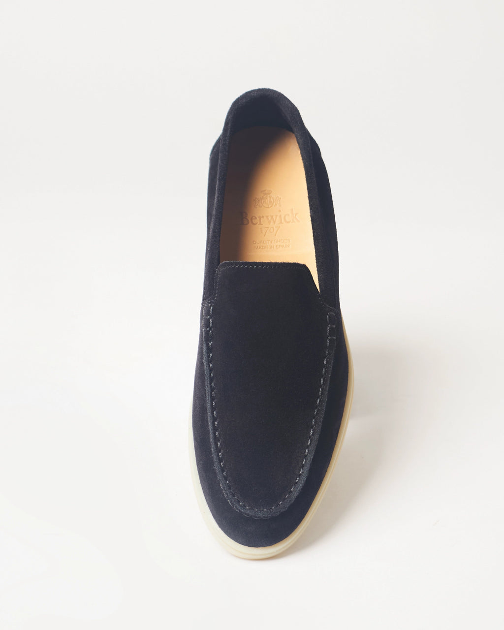 Berwick Flex Walk Plain Loafer 195 Go Rain Janus Suede Black leather shoes top front view