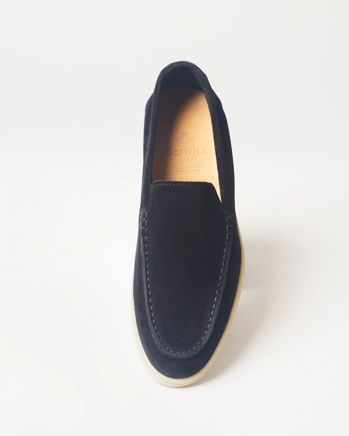 Berwick Flex Walk Plain Loafer 195 Go Rain Janus Suede Black leather shoes top front view