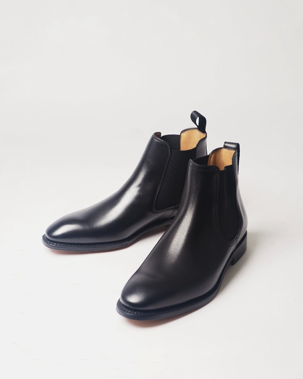 Berwick Chelsea Boot 376 Box Calf Black Elastico Black leather boots pair front angle view