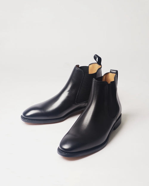 Berwick Chelsea Boot 376 Box Calf Black Elastico Black leather boots pair front angle view