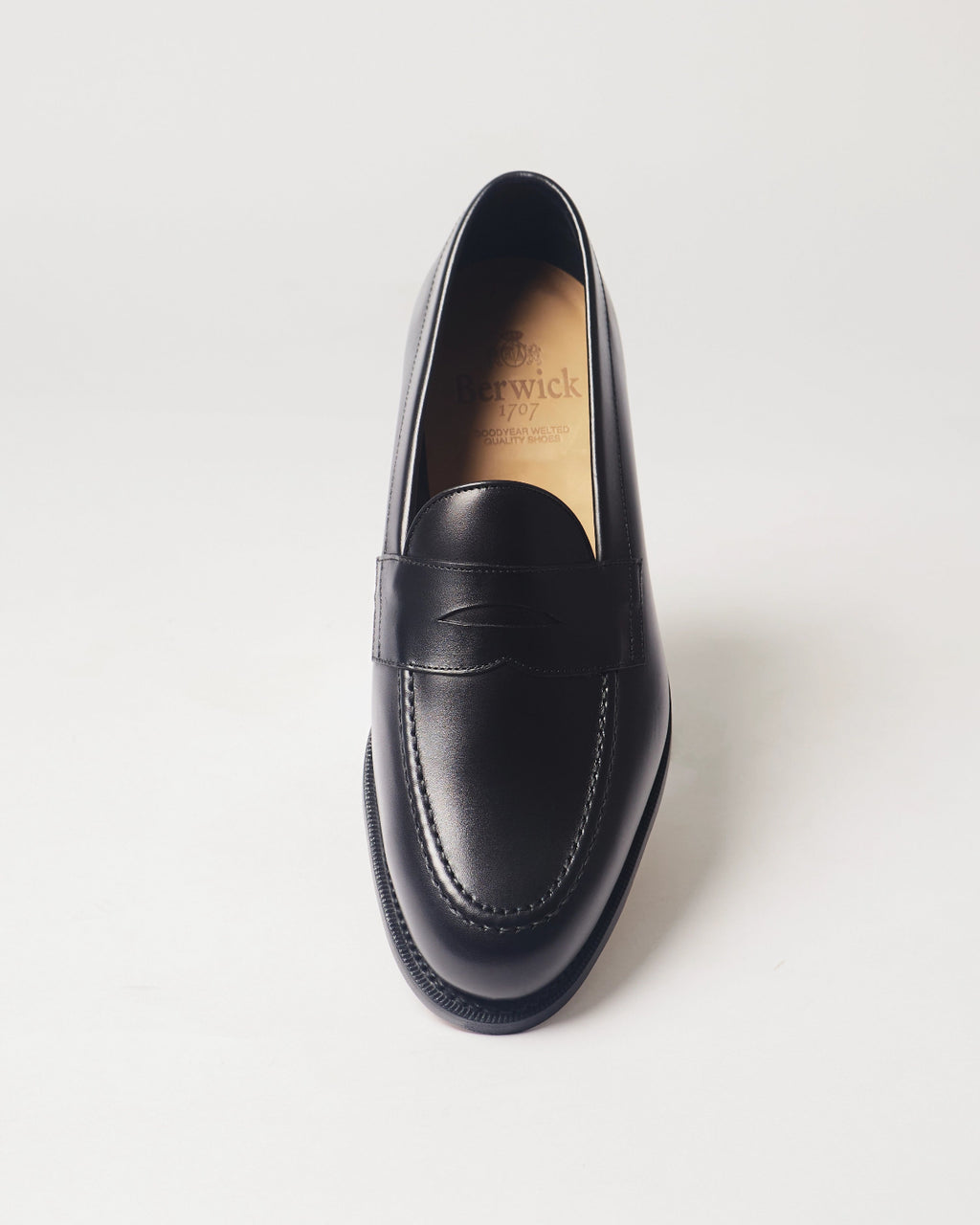 Berwick Penny Loafer 5138 Box Calf Black smooth leather shoe front view