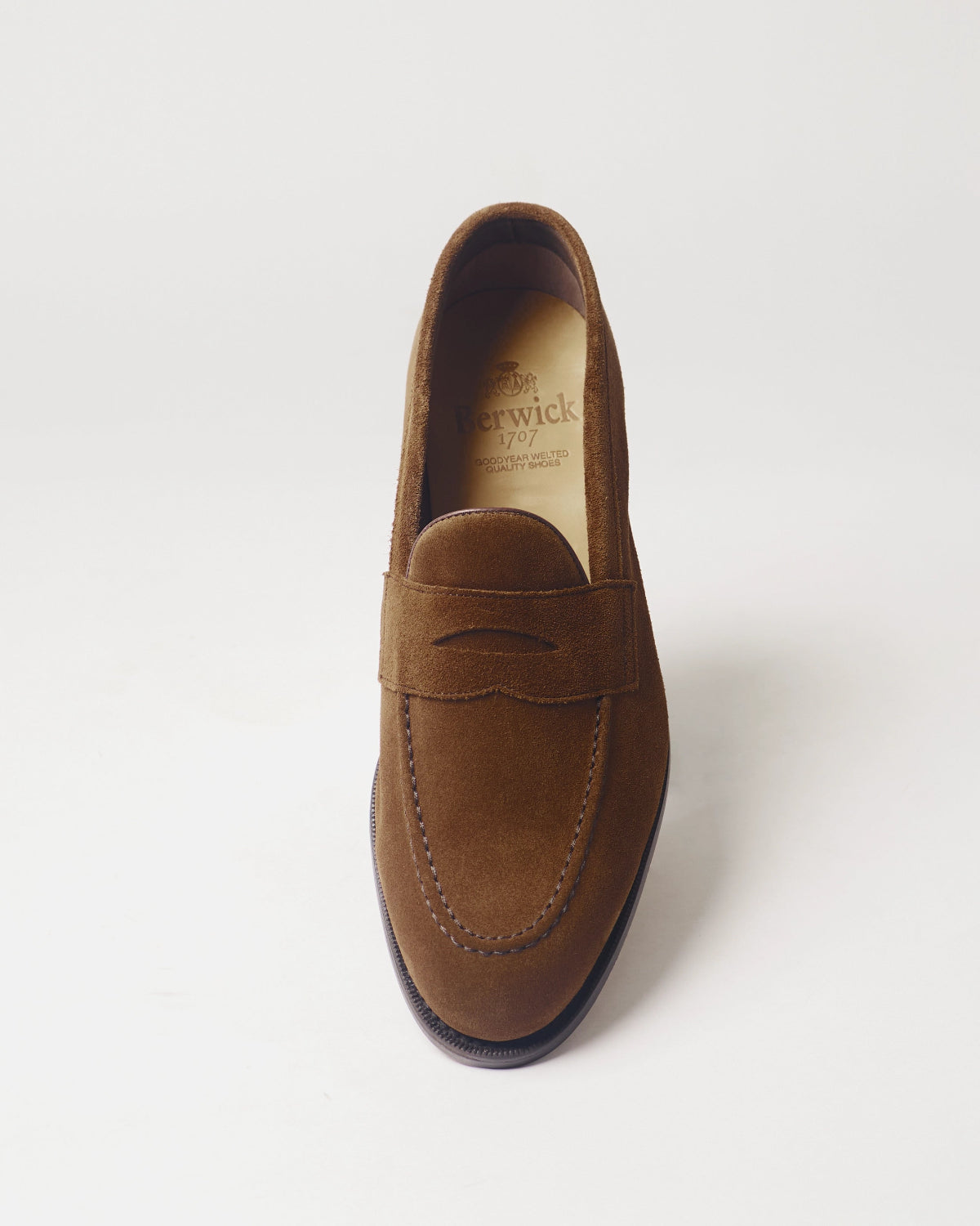 Berwick Penny Loafer 5138 Go Rain Suede Snuff brown shoe front view
