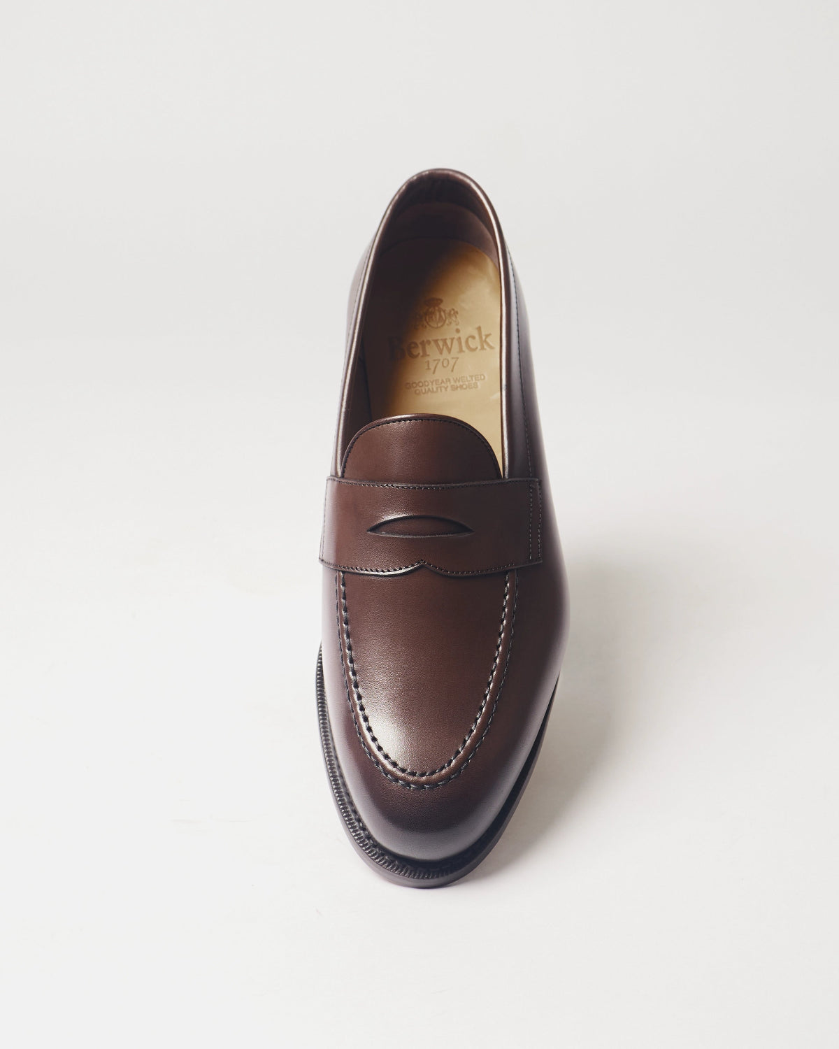 Berwick Penny Loafer 5138 Nomera Dark Brown smooth leather shoe front view