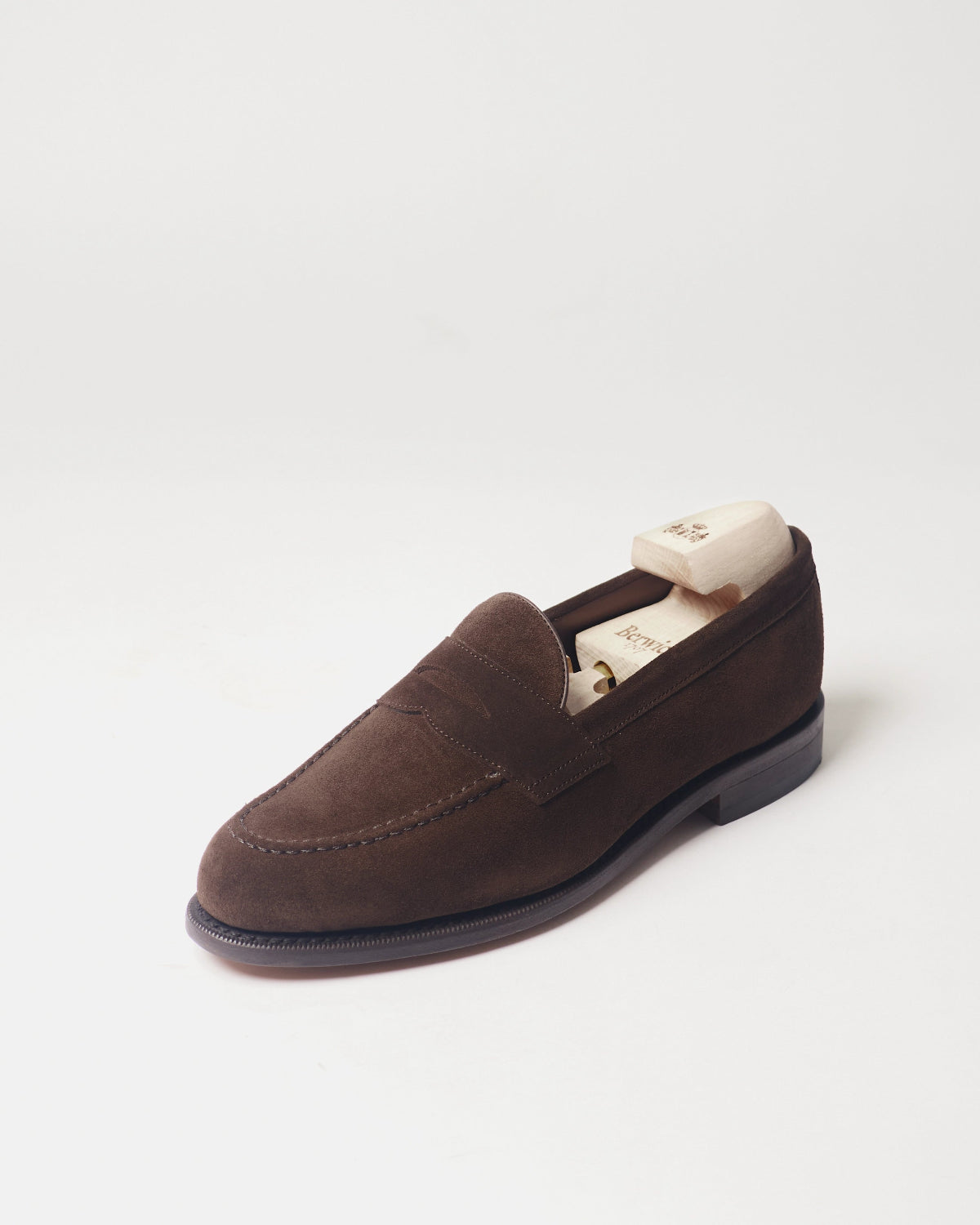 Berwick Penny Loafer 5138 Repello Suede 173 single shoe front angle view