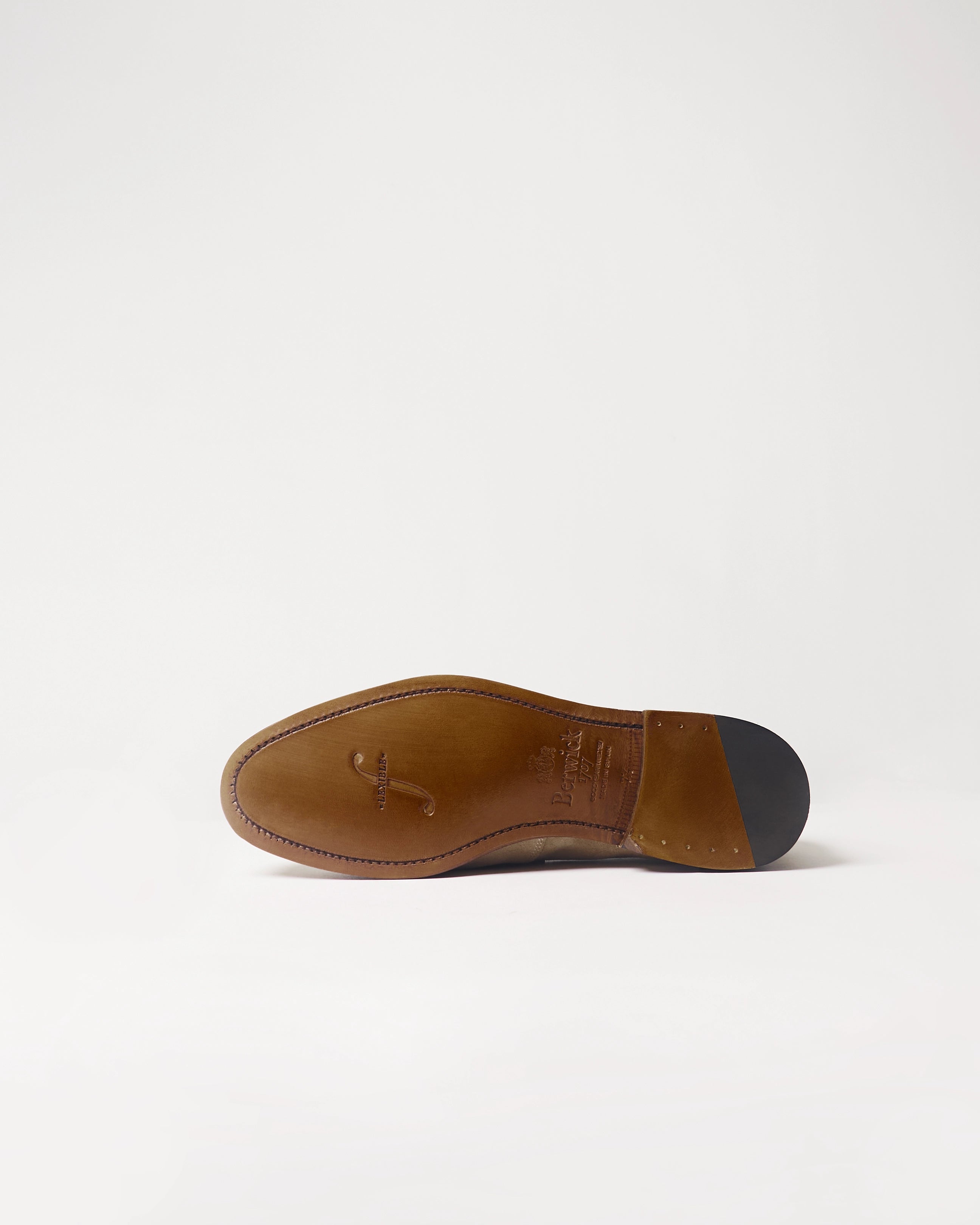 Berwick Penny Loafer 5138 Repello Suede Gaucho dark brown shoe rubber outsole view