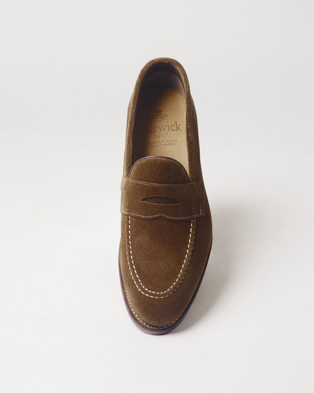 Berwick Penny Loafer 5138 Repello Suede New Eng Snuff brown shoe front view
