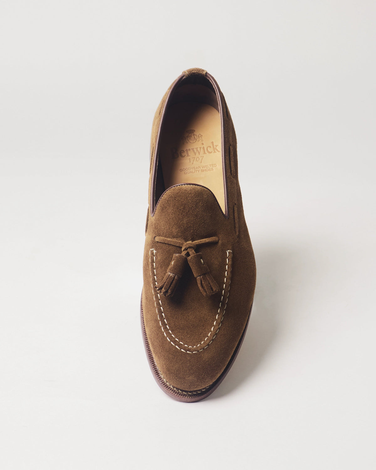 Berwick Tassel Loafer 5139 Repello Suede New Eng Snuff brown shoe front view