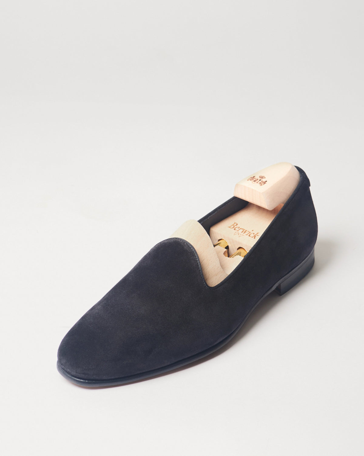 Berwick Slip On 5198 Go Rain Suede Black single shoe front angle view