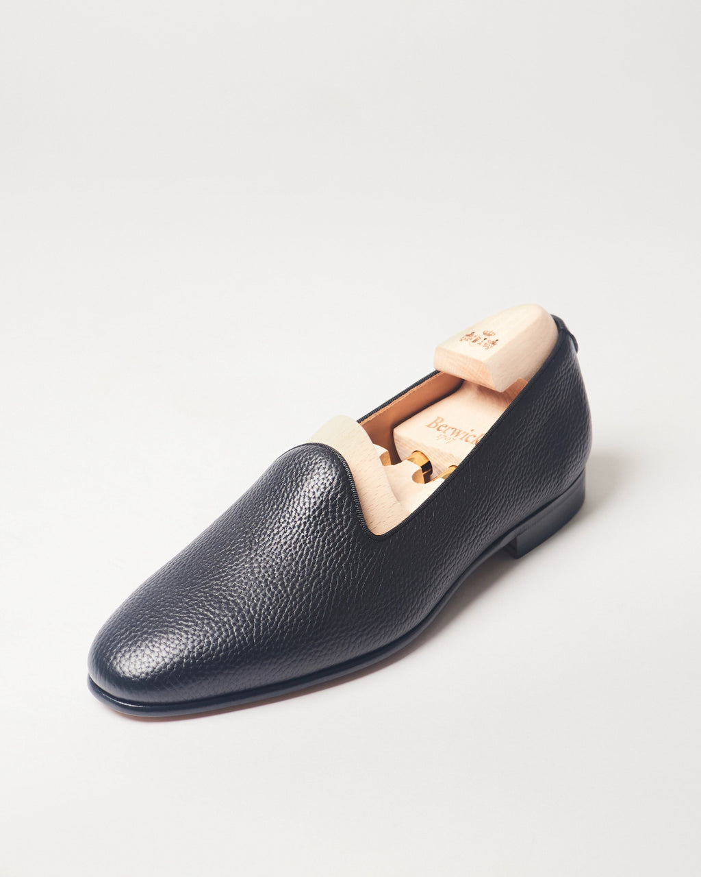 Berwick Slip On 5198 Loan Black grained leather single shoe front angle view