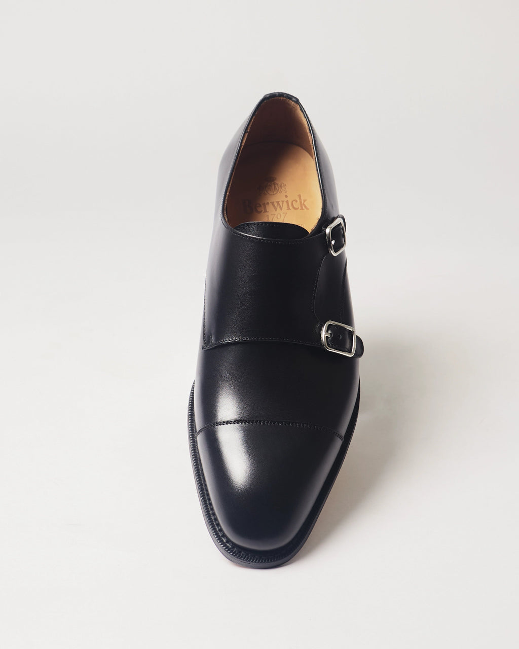 Berwick Double Monk 5212 Box Calf Black smooth leather shoe front view