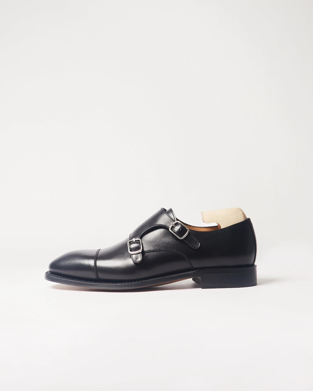 Berwick Double Monk 5212 Box Calf Black smooth leather shoe side view