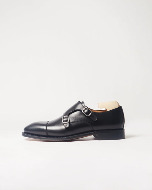 Berwick Double Monk 5212 Box Calf Black smooth leather shoe side view