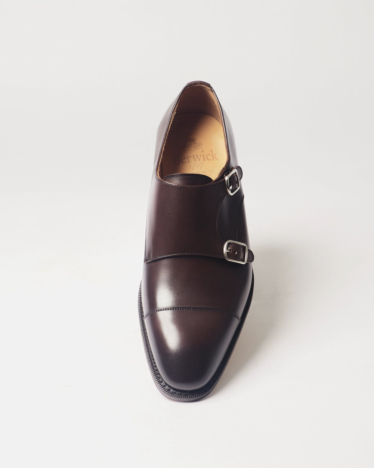 Berwick Double Monk 5212 Nomera Dark Brown smooth leather shoe front view
