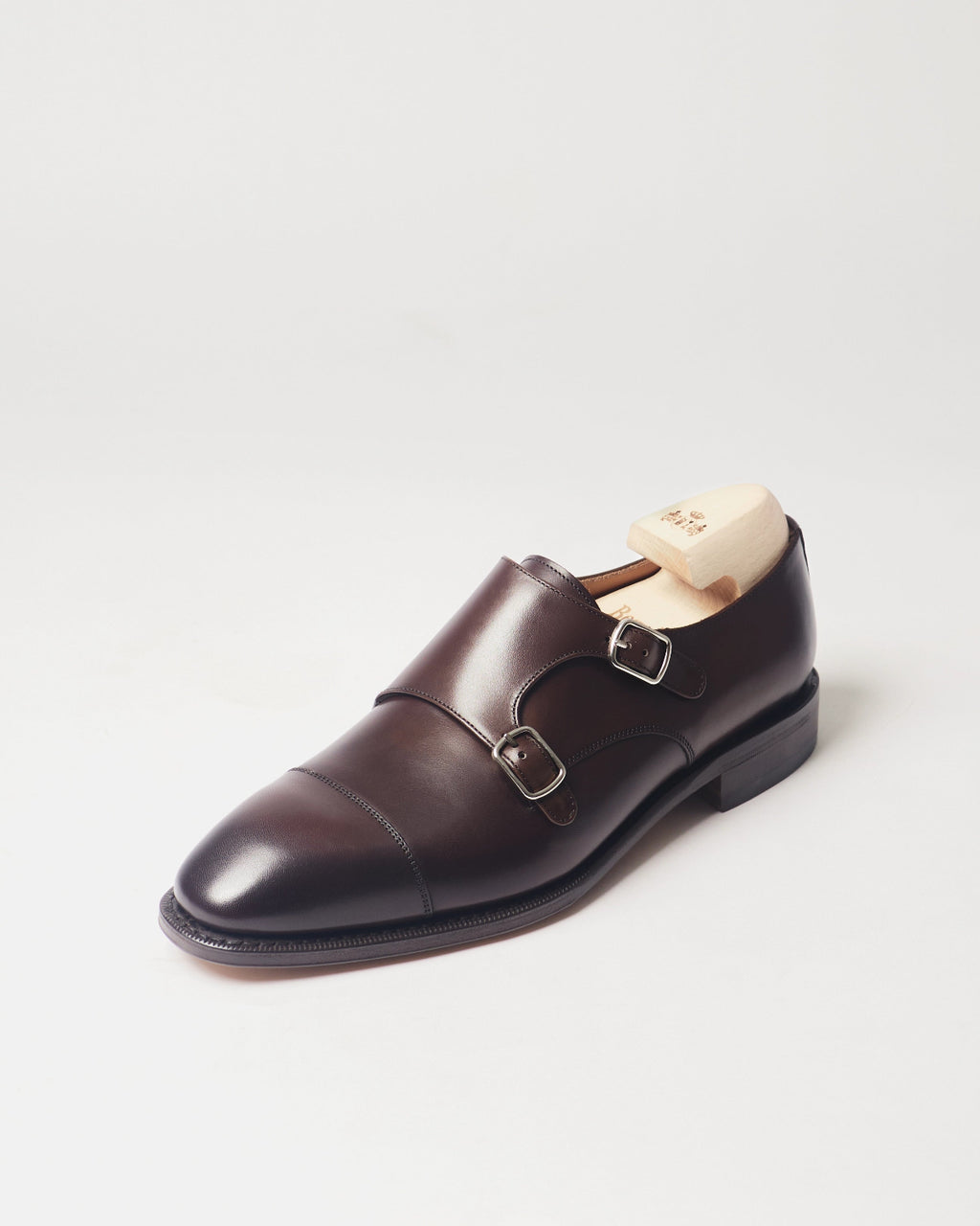 Berwick Double Monk 5212 Nomera Dark Brown smooth leather single shoe front angle view