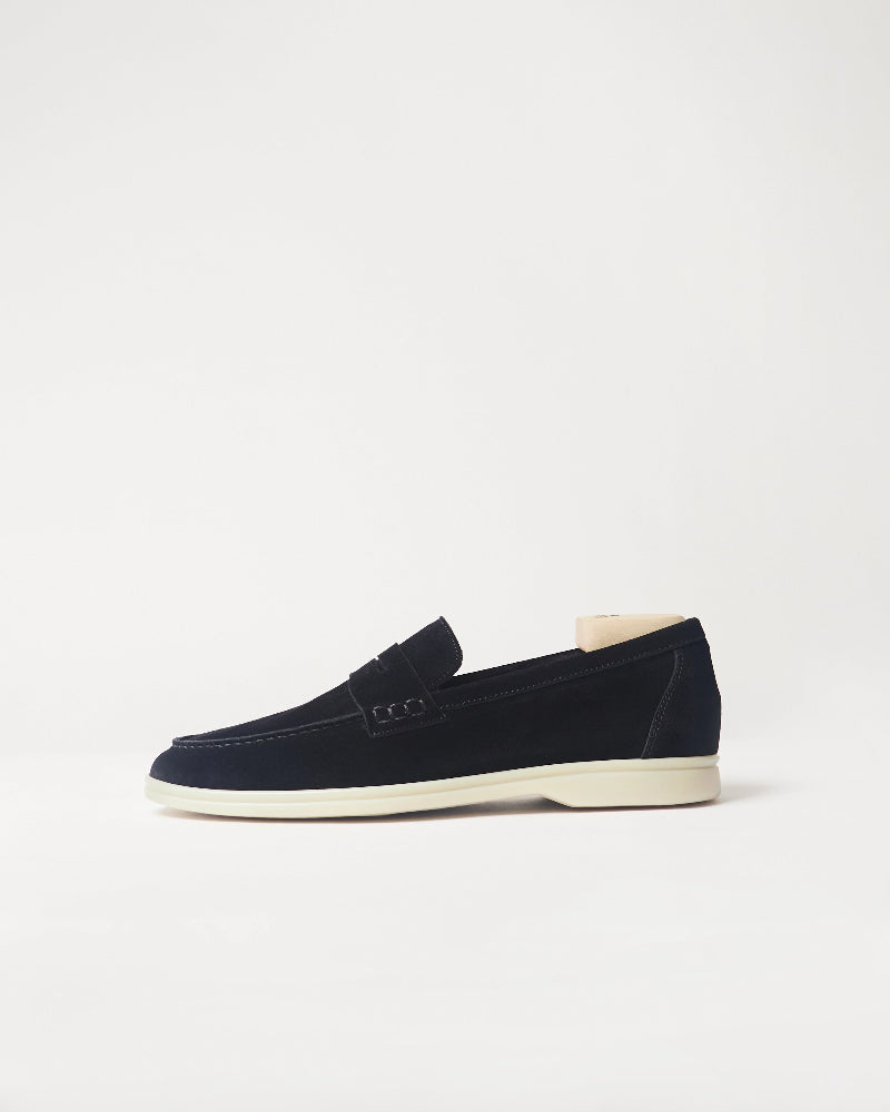 Berwick Flex Walk Penny Loafer 5371 Go Rain Janus Suede Black leather shoes side view