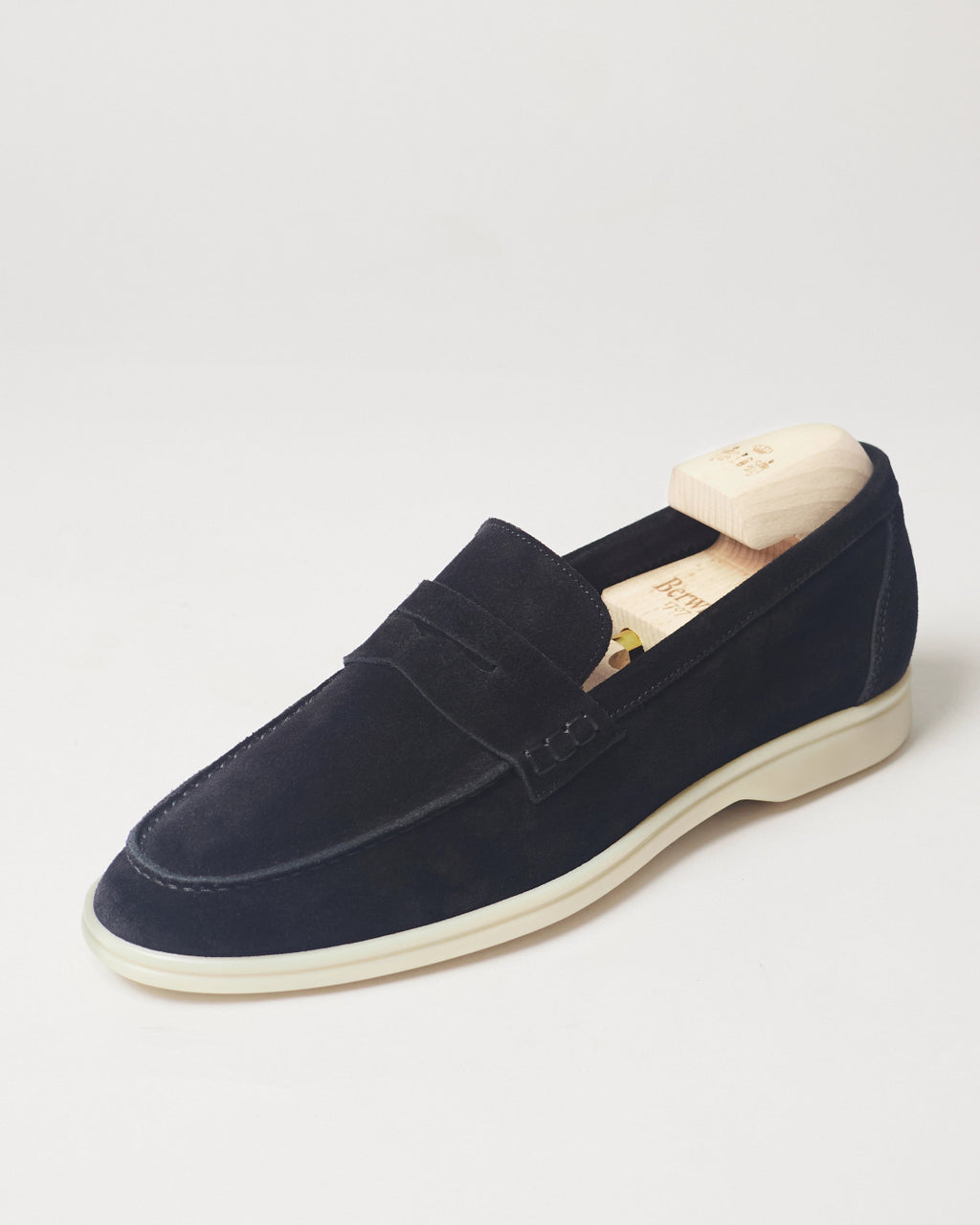 Berwick Flex Walk Penny Loafer 5371 Go Rain Janus Suede Black single shoe front angle view