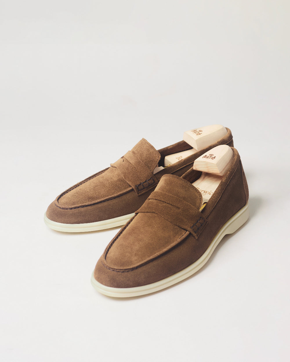 Berwick Flex Walk Penny Loafer 5371 Go Rain Janus Suede Noce leather shoes pair front angle view