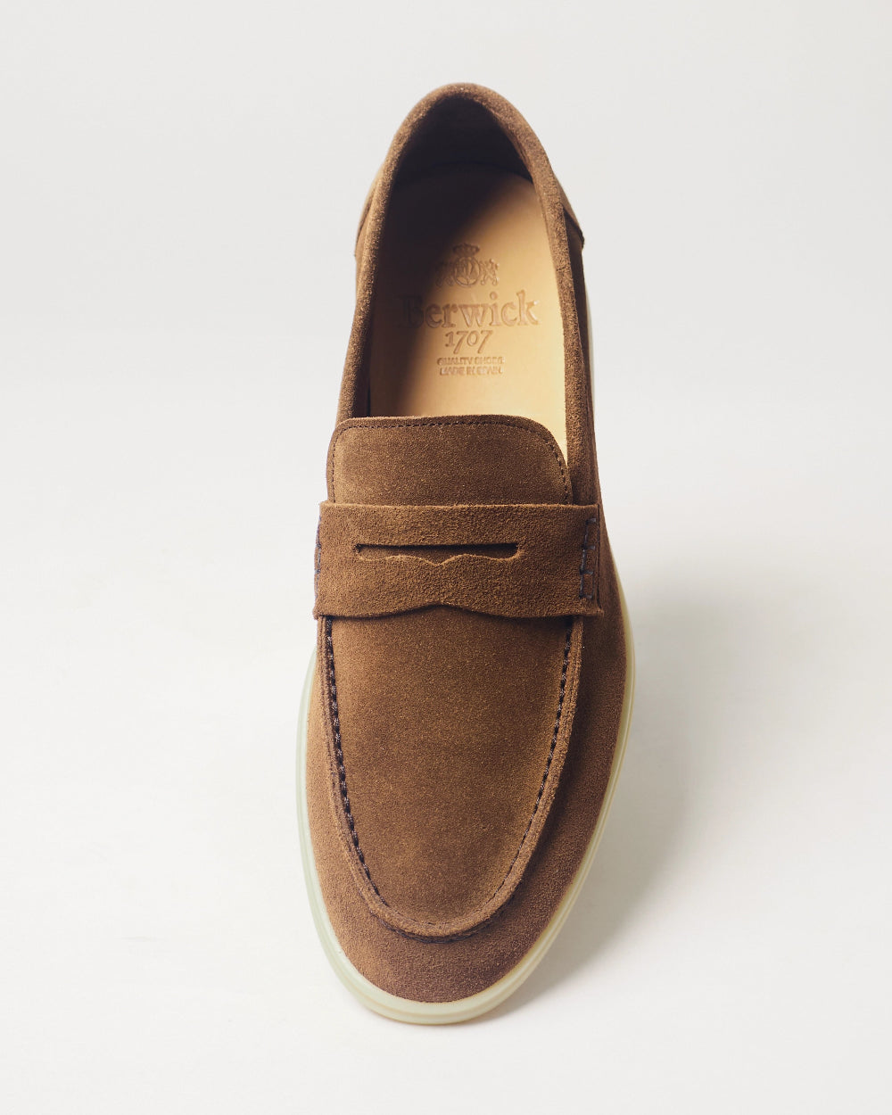 Berwick Flex Walk Penny Loafer 5371 Go Rain Janus Suede Noce leather shoes top front view