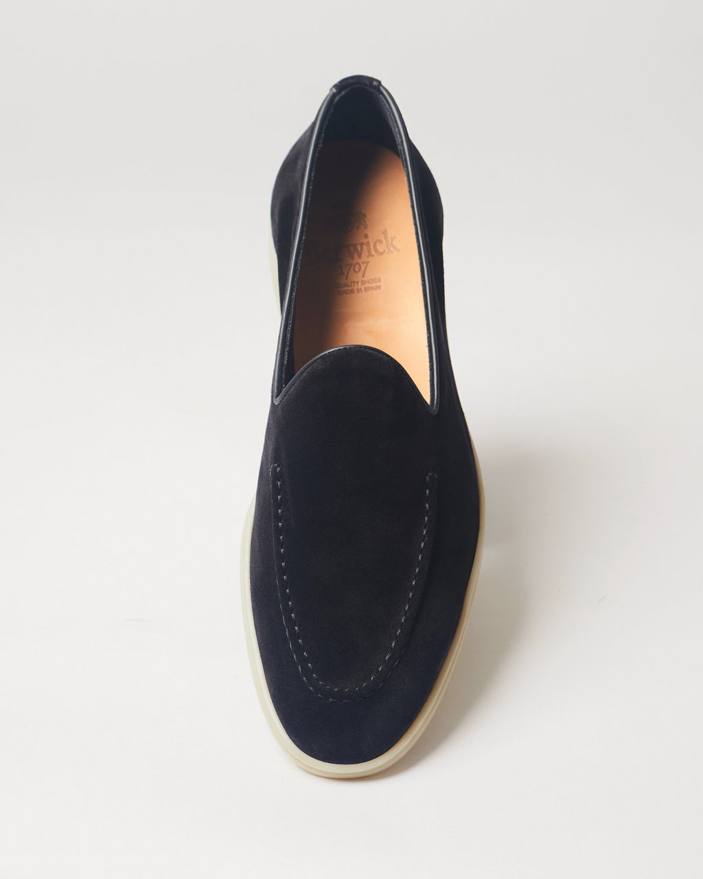 Berwick Flex Walk Apron Loafer 5505 Go Rain Janus Suede Black leather shoes top front view