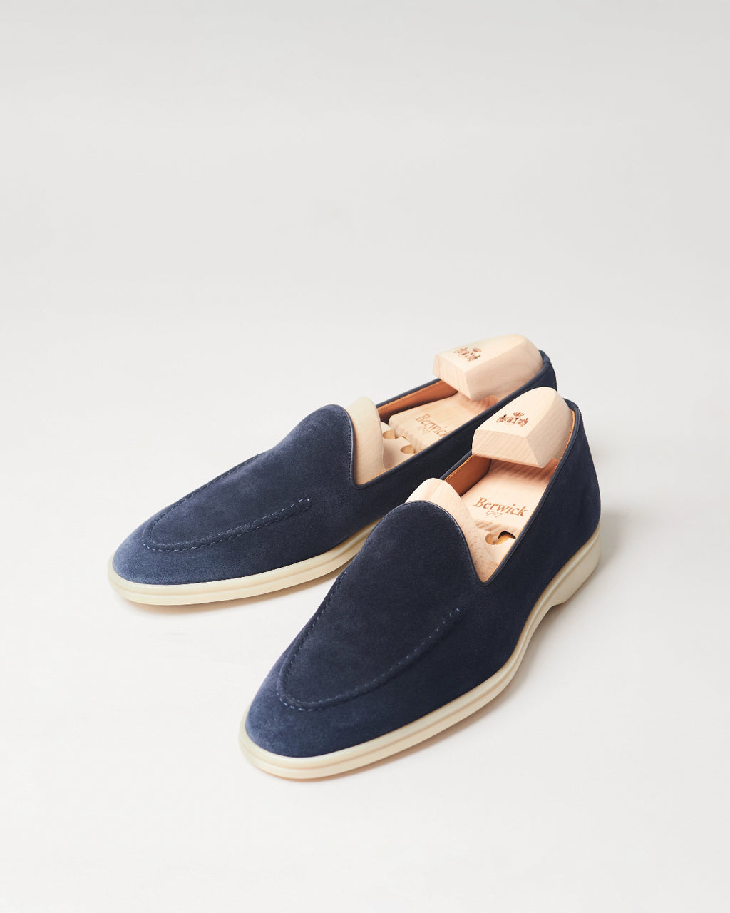 Berwick Flex Walk Apron Loafer 5505 Repello Suede Gum Oil Baltic leather shoes pair front angle view