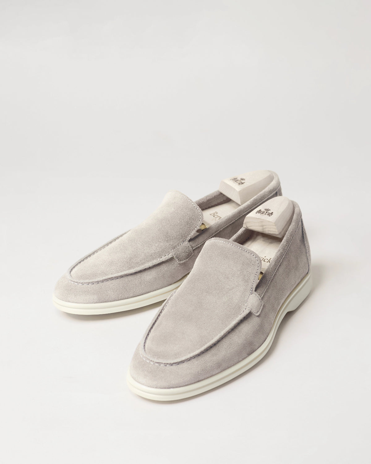 Berwick Flex Walk Loafer 5542 Go Rain Janus Suede Taupe Grey 311 leather shoes pair front angle view