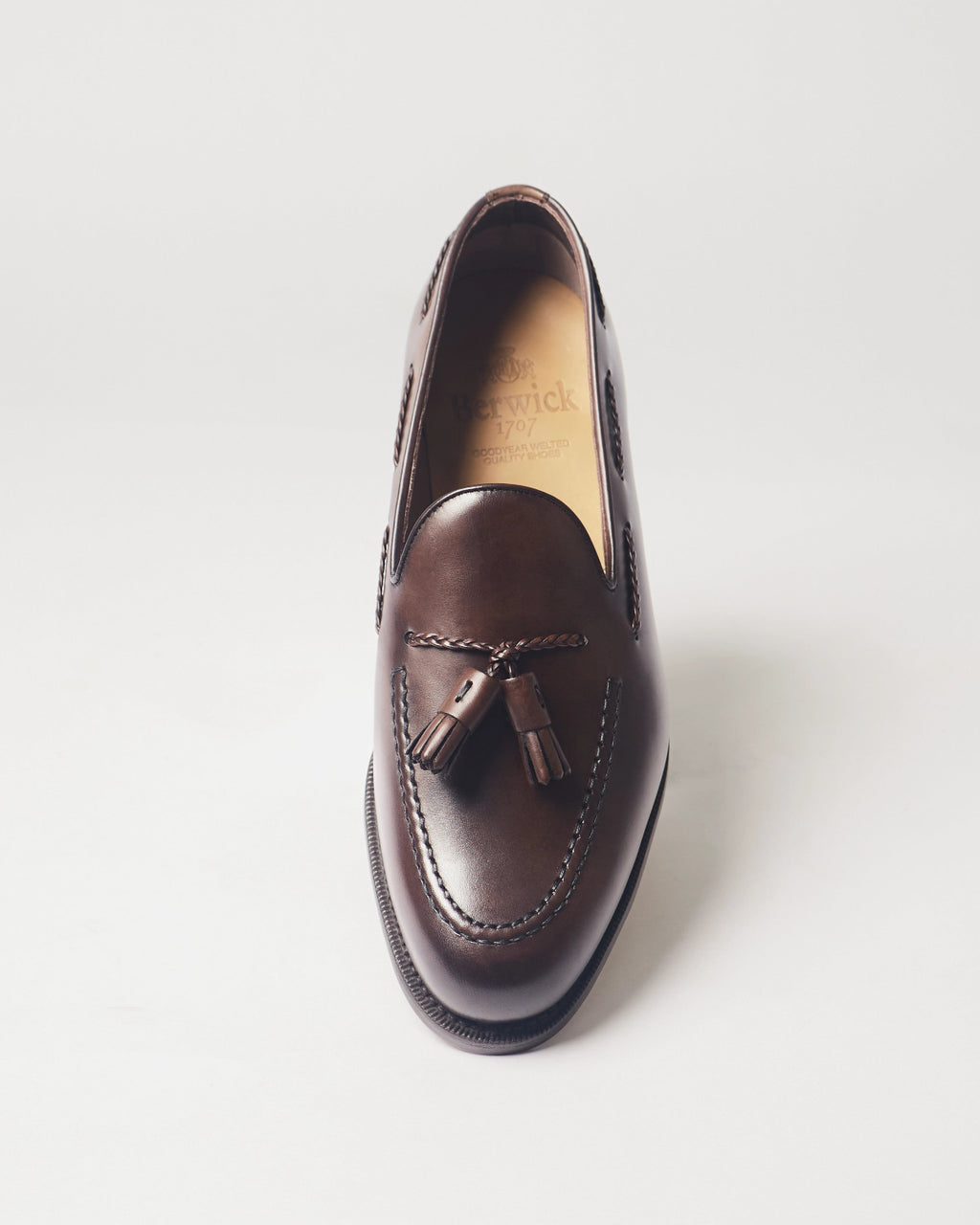 Berwick Braided Tassel Loafer 5714 Nomera Dark Brown smooth leather shoe front view