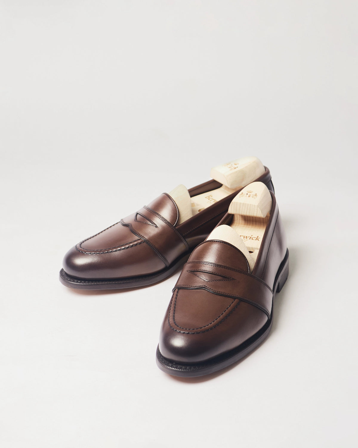 Berwick Full Strap Loafer 5723 Nomera Dark Brown smooth leather shoes pair front angle view