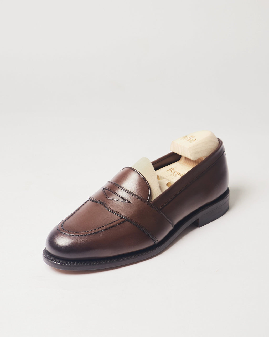 Berwick Full Strap Loafer 5723 Nomera Dark Brown smooth leather single shoe front angle view