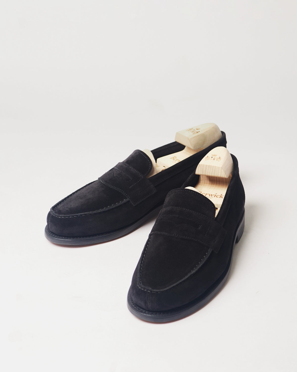 Berwick French Loafer 5732 Go Rain Suede Black shoes pair front angle view