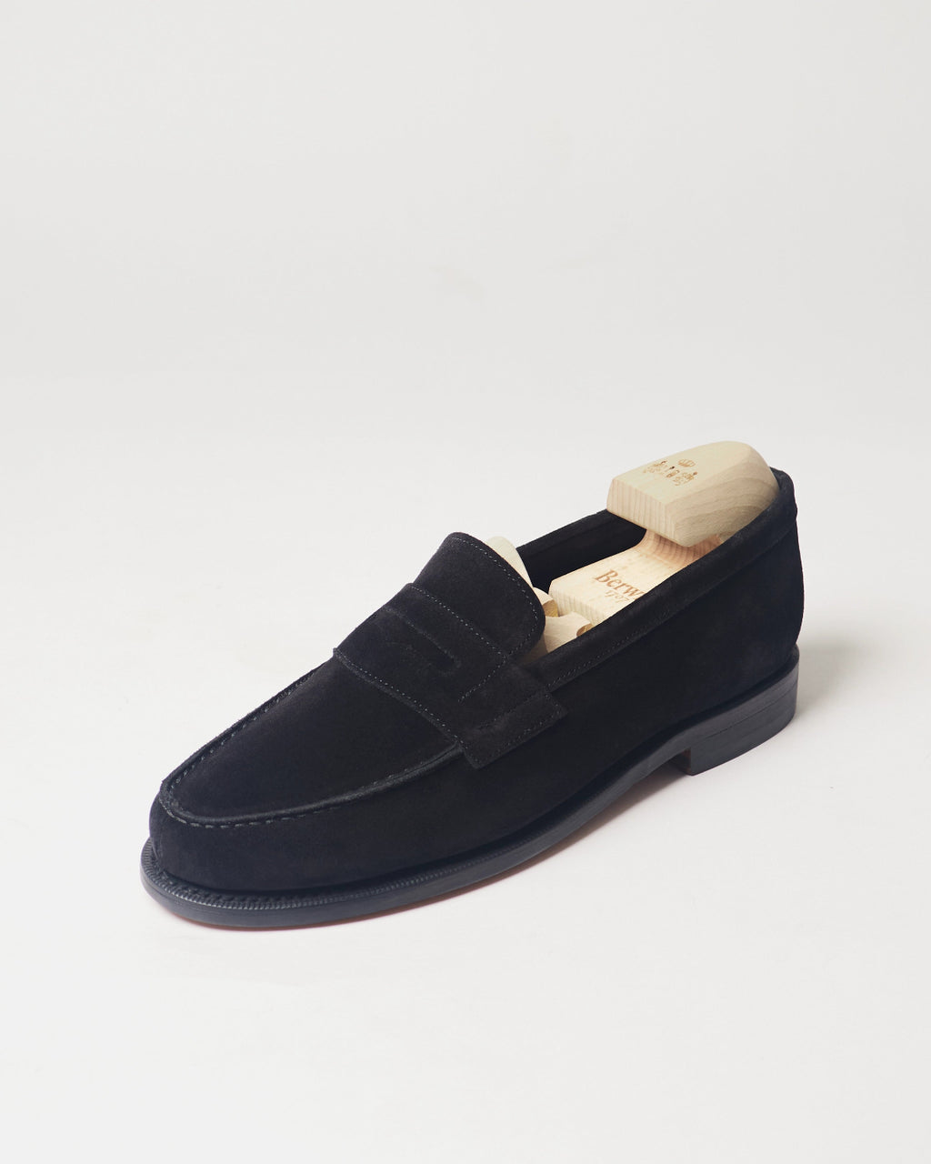 Berwick French Loafer 5732 Go Rain Suede Black single shoe front angle view