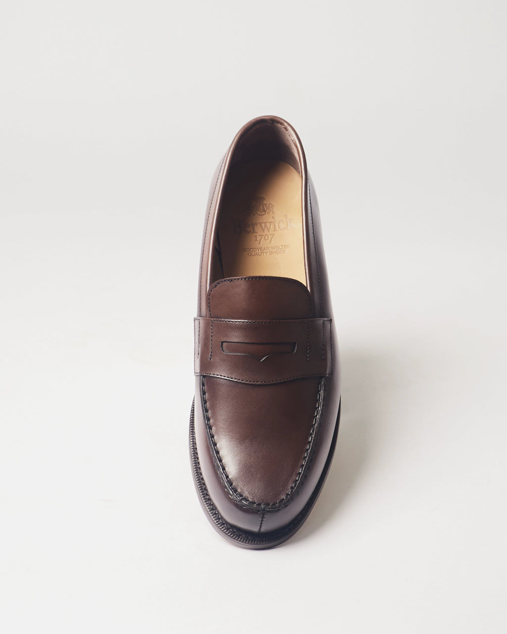 Berwick French Loafer 5732 Nomera Dark Brown smooth leather shoe front view