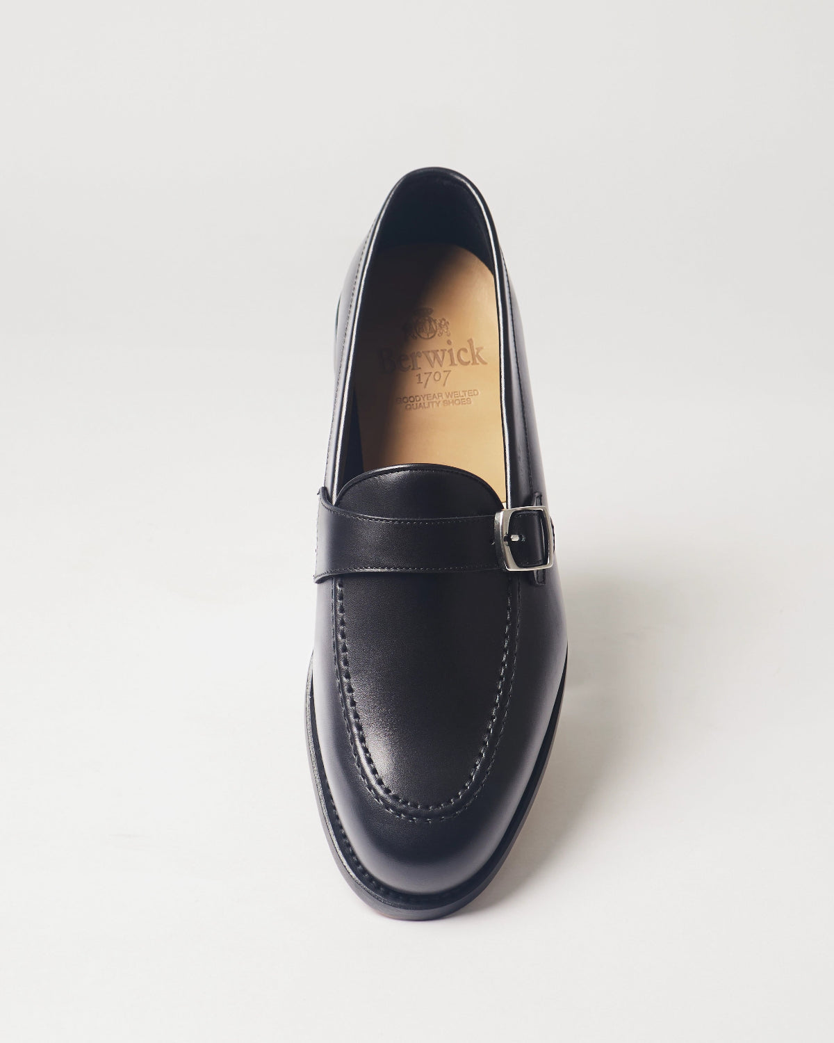 Berwick Strap Loafer 5770 Box Calf Black smooth leather shoes top front view