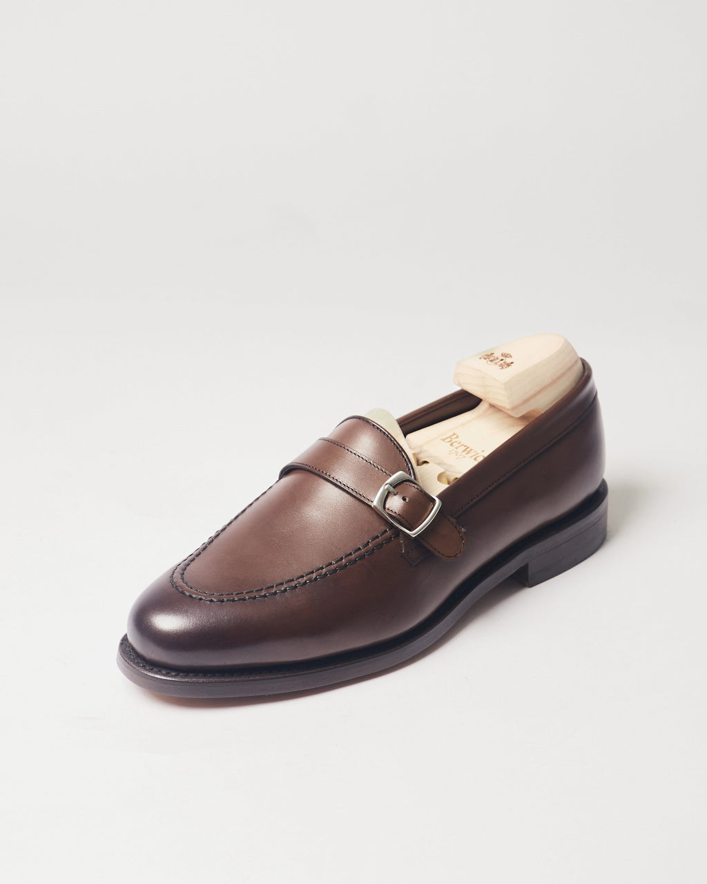 Berwick Strap Loafer 5770 Nomera Dark Brown smooth leather single shoe front angle view