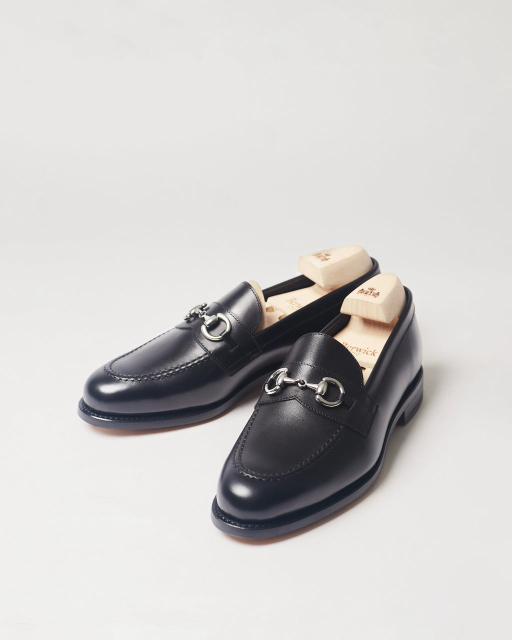 Berwick Horsebit Loafer 5791 Box Calf Black smooth leather shoes pair front angle view