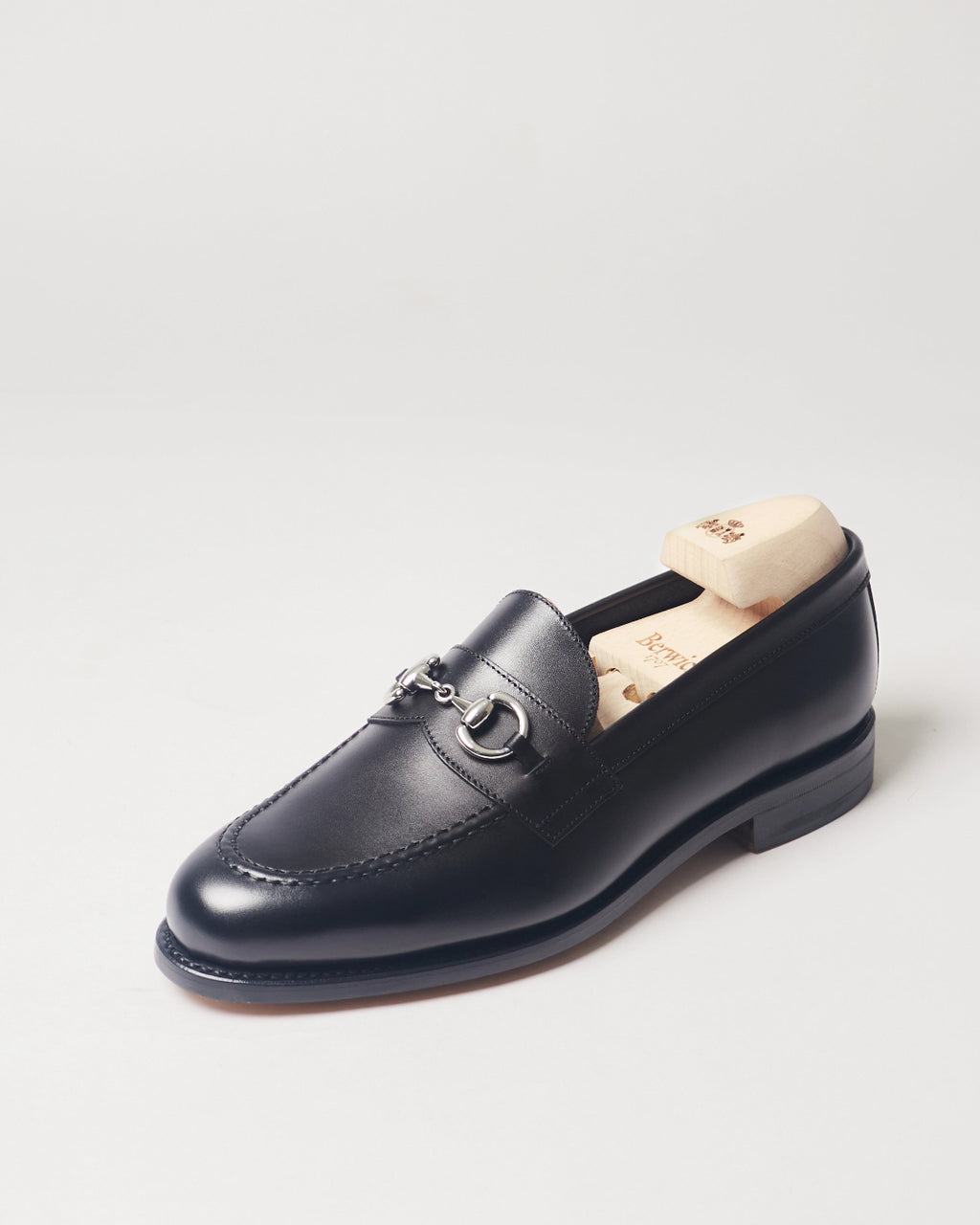 Berwick Horsebit Loafer 5791 Box Calf Black smooth leather single shoe front angle view