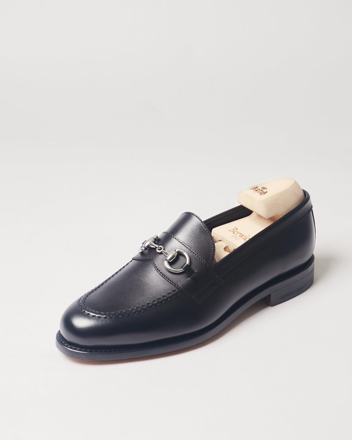 Berwick Horsebit Loafer 5791 Box Calf Black smooth leather single shoe front angle view