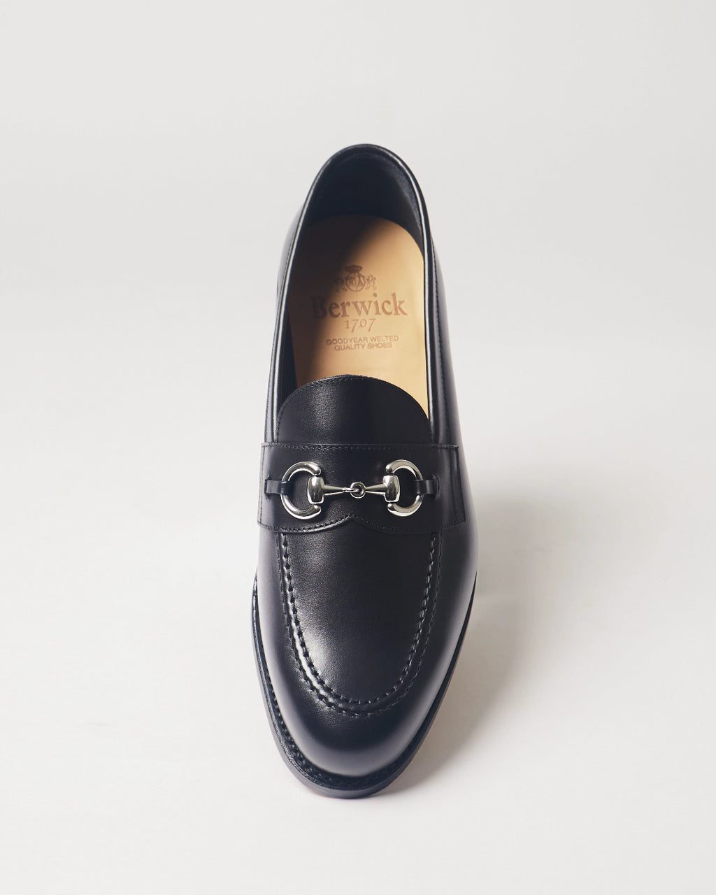 Berwick Horsebit Loafer 5791 Box Calf Black smooth leather shoes top front view
