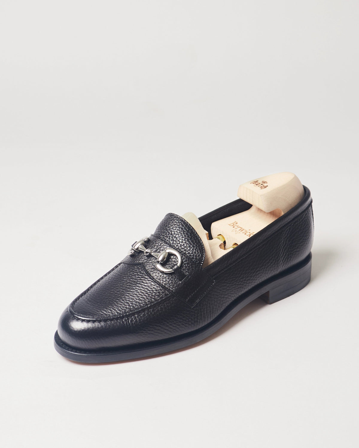 Berwick Horsebit Loafer 5791 Loan Black grained leather single shoe front angle view
