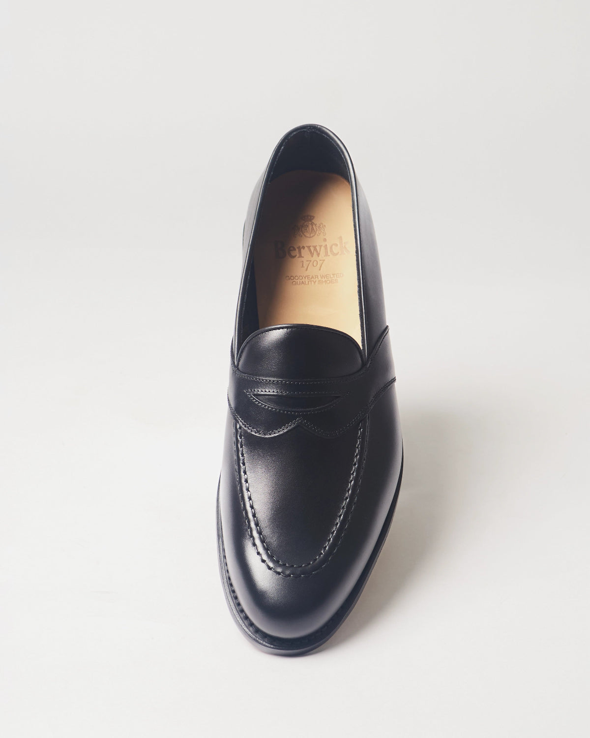 Berwick Dress Full Strap Loafer 5794 Box Calf Black smooth leather shoes top front view