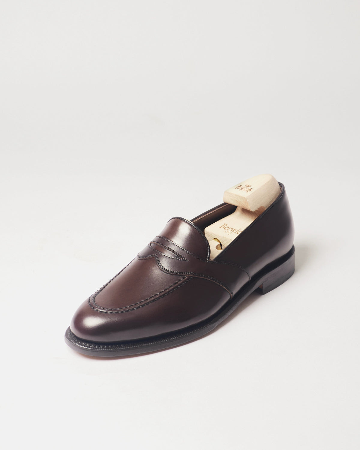 Berwick Dress Full Strap Loafer 5794 Cordovan Rocado Dark Brown shell cordovan leather single shoe front angle view
