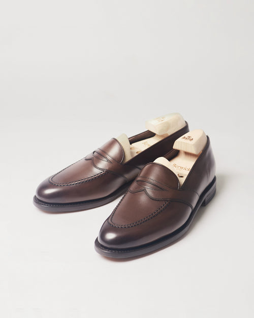 Berwick Dress Full Strap Loafer 5794 Nomera Dark Brown smooth leather shoes pair front angle view