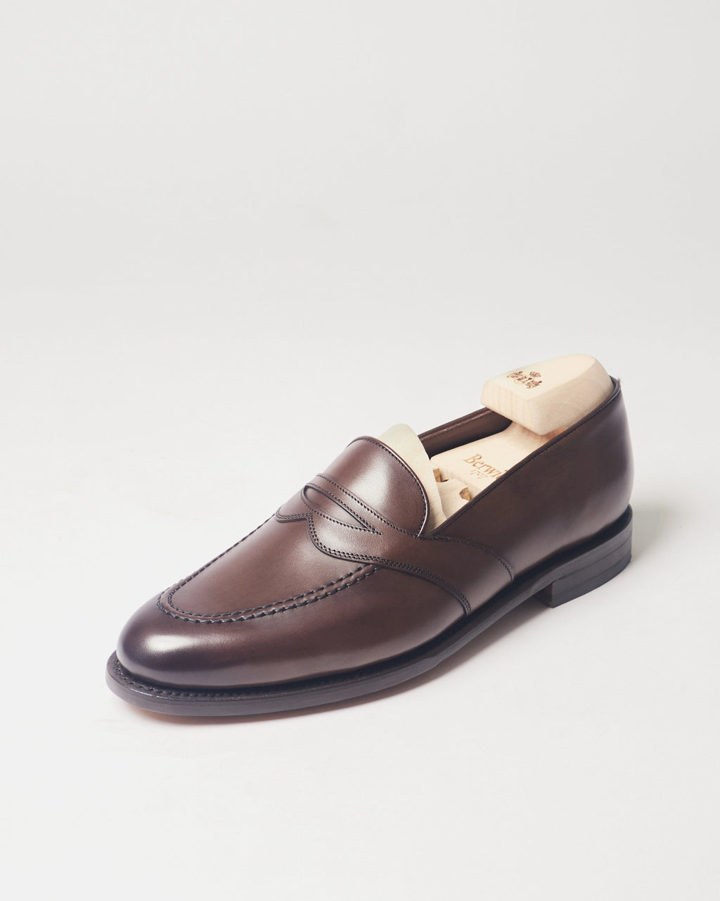 Berwick Dress Full Strap Loafer 5794 Nomera Dark Brown smooth leather single shoe front angle view
