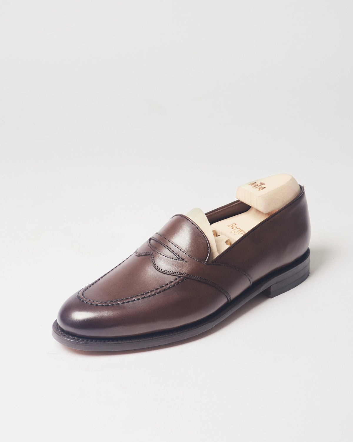 Berwick Dress Full Strap Loafer 5794 Nomera Dark Brown smooth leather single shoe front angle view