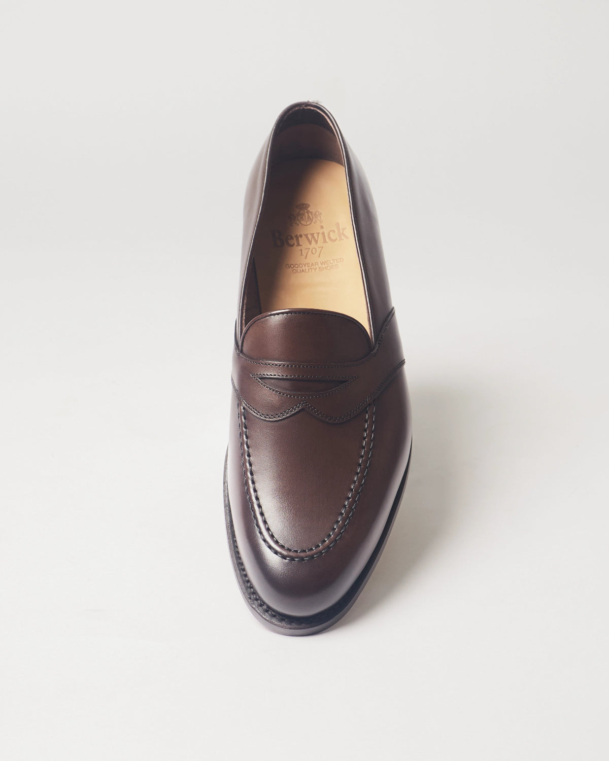 Berwick Dress Full Strap Loafer 5794 Nomera Dark Brown smooth leather shoes top front view